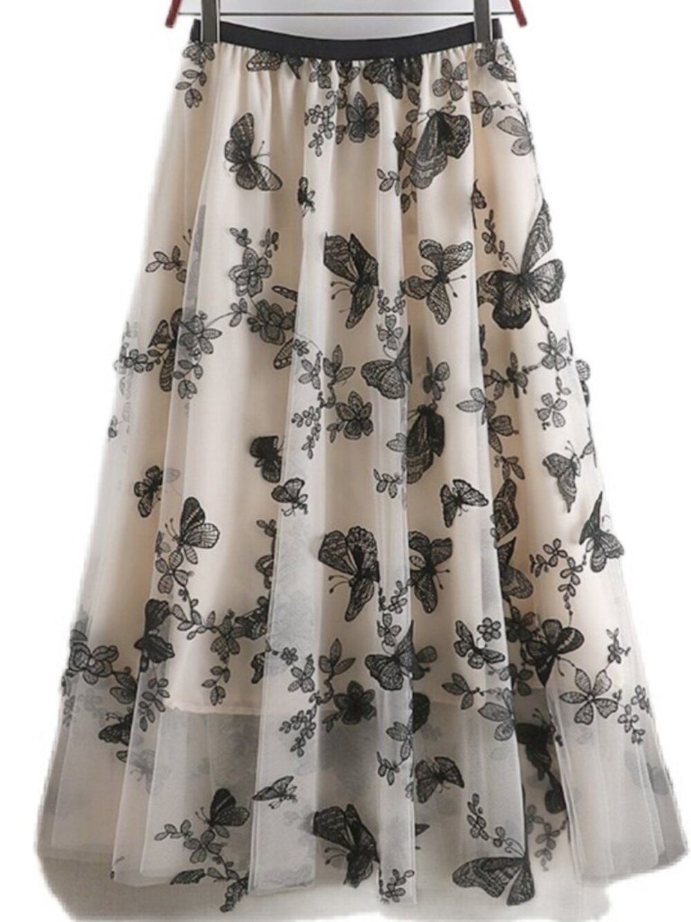 Elegant Black and Cream Embroidered Skirt with butterflies.L-XL. New no tags